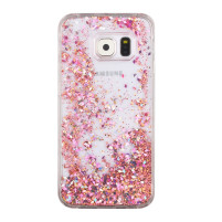 Луксозен твърд гръб с течност и розов брокат за Samsung Galaxy S7 EDGE G935 прозрачен